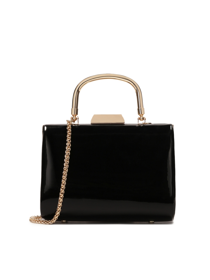 Evening clutch bag in patent leather in black color