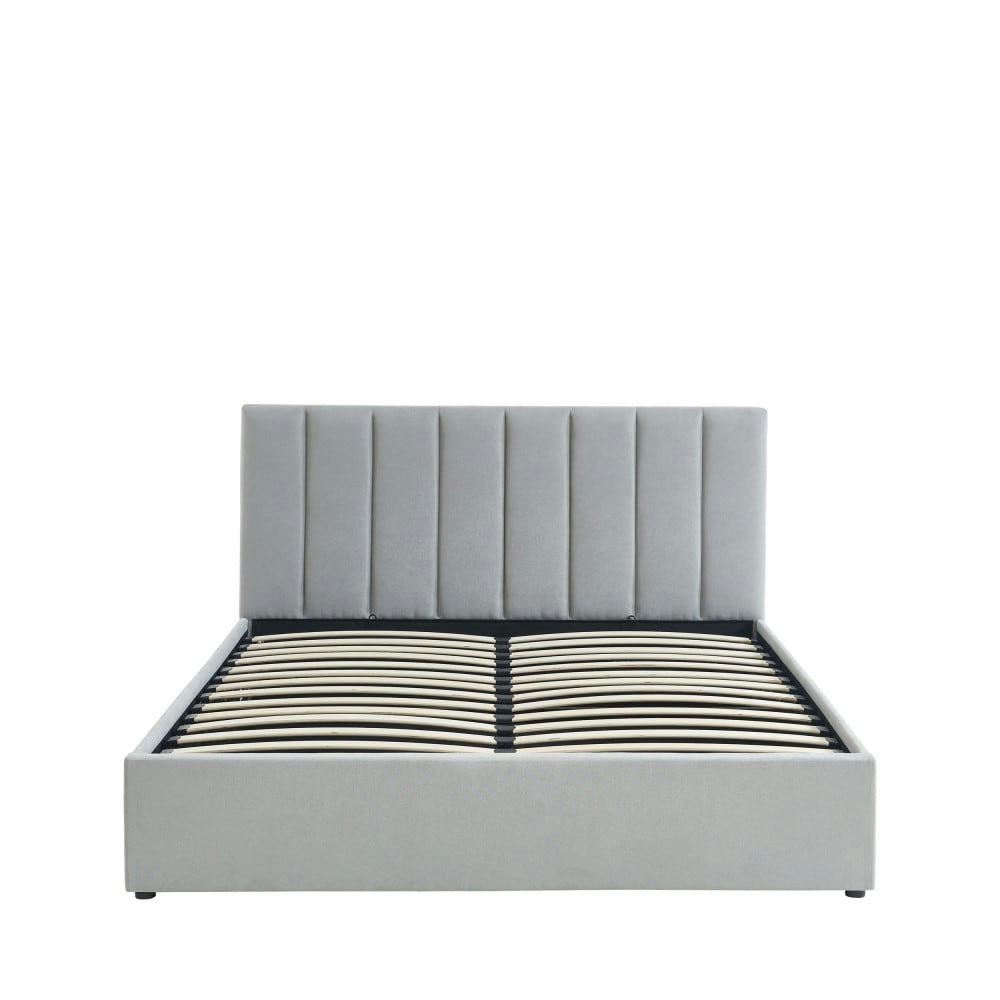 BILLIE - Lit coffre  tissu gris clair 160x200 sommier inclus