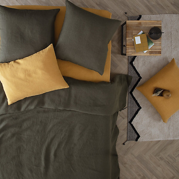 Drap-housse Linah - jaune ocre - lin lavé 140x190 cm - Atmosphera