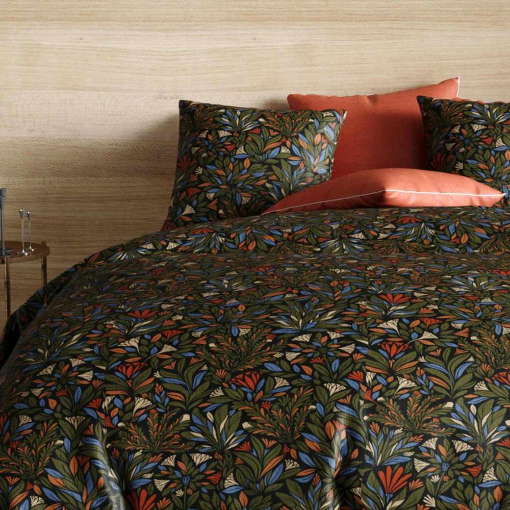 - Parure de lit 1 place réversible percale de coton à motifs 140x200 cm