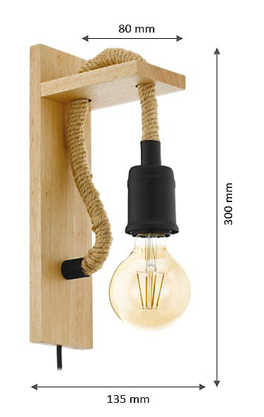 Applique murale Rampside E27 IP20 40W L.13,5xl.8xH.30cm bois Eglo
