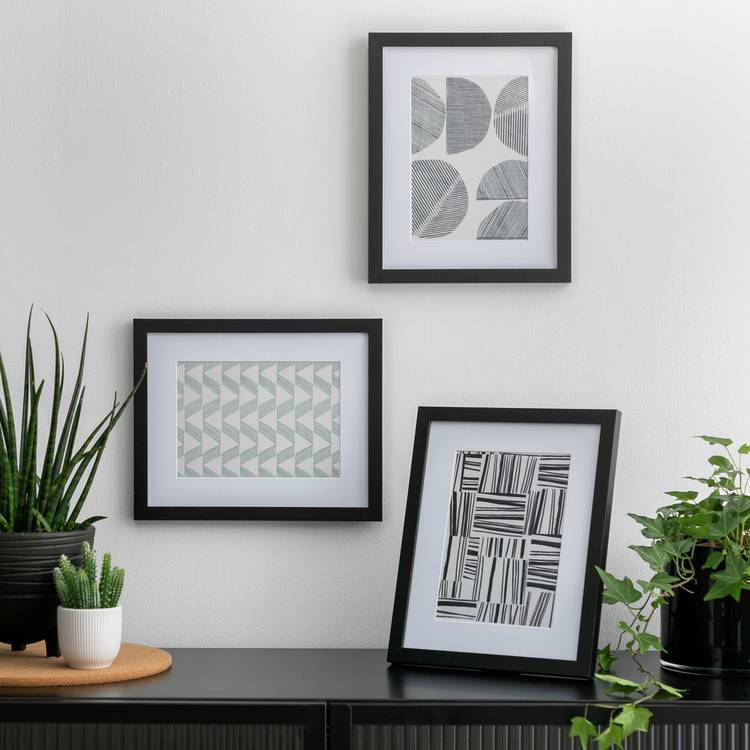 Habitat Black Wooden 3 Pk Picture Frame - Mixed Sizes