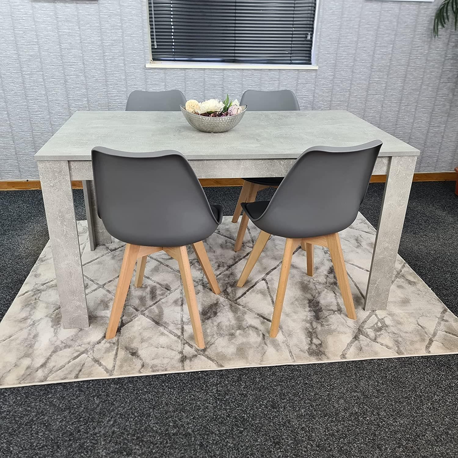 KOSY KOALA Stone Grey Effect Wood Dining Table Set with 4 Grey Plastic Chairs Modern Dining Room Furniture