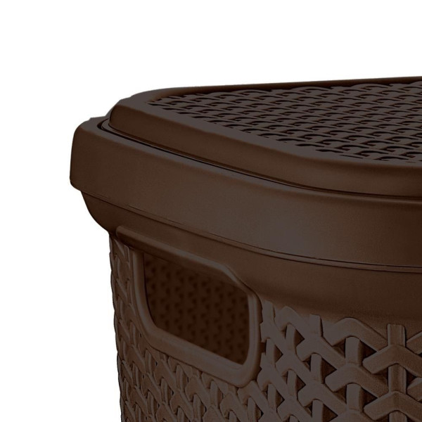 Kosz na pranie plastikowy z pokrywą brązowy 55 l