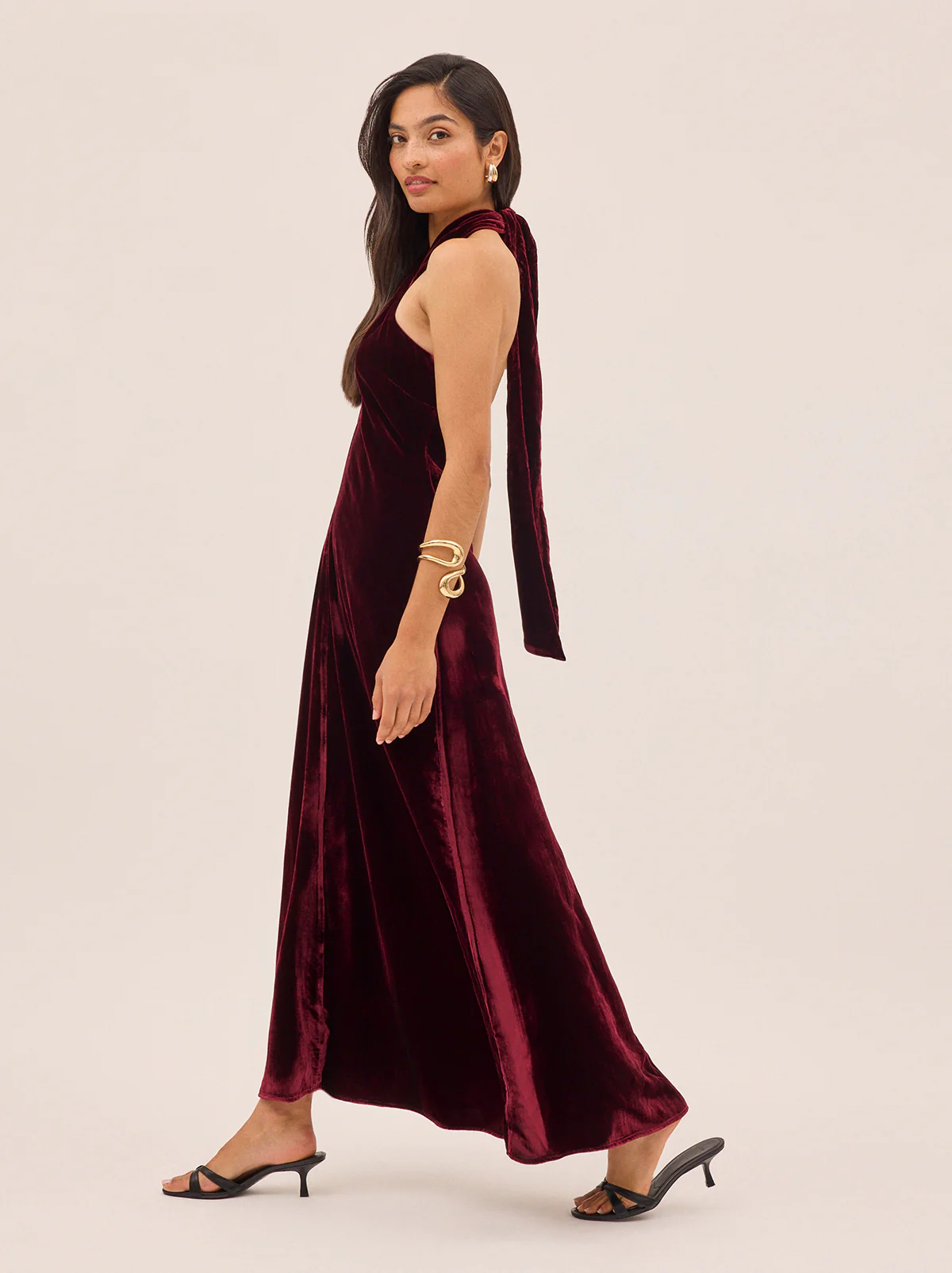 Neve Burgundy Velvet Halter Dress