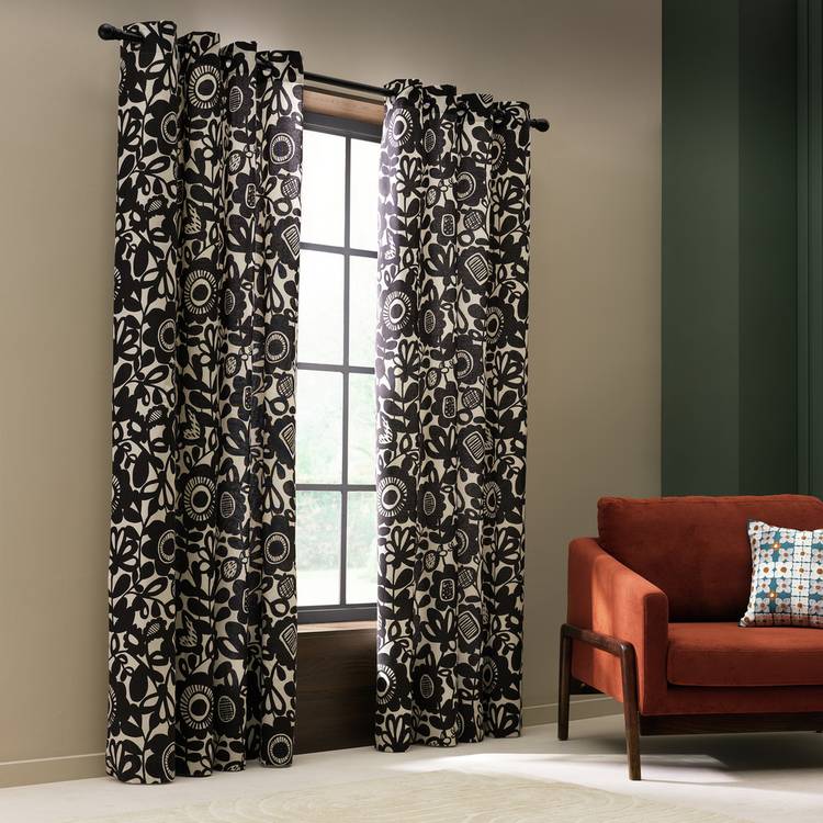 Habitat x Scion Eyelet Curtains - Black & white - 117x137cm