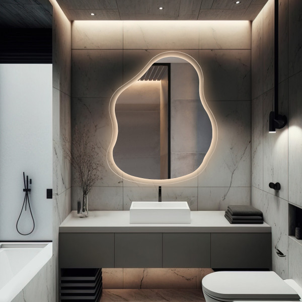 Lustro o organicznym kształcie na szkle z podświetleniem - STONE GLASS LED