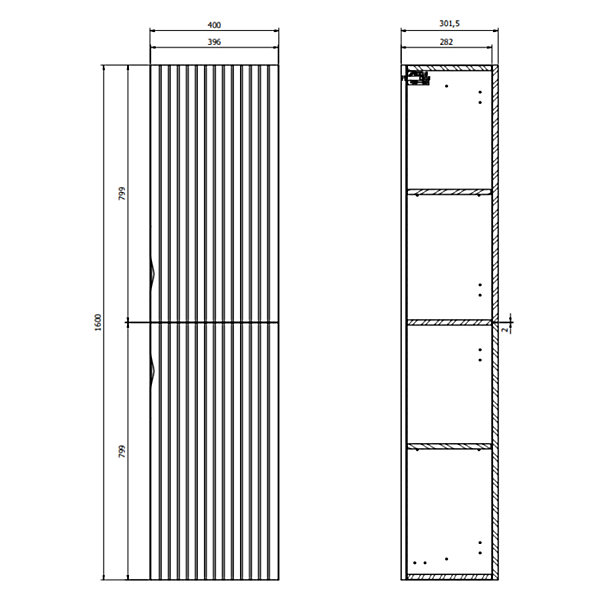 Meuble colonne de salle de bain strié H 160 cm vert fjord mat à suspendre - Tirso