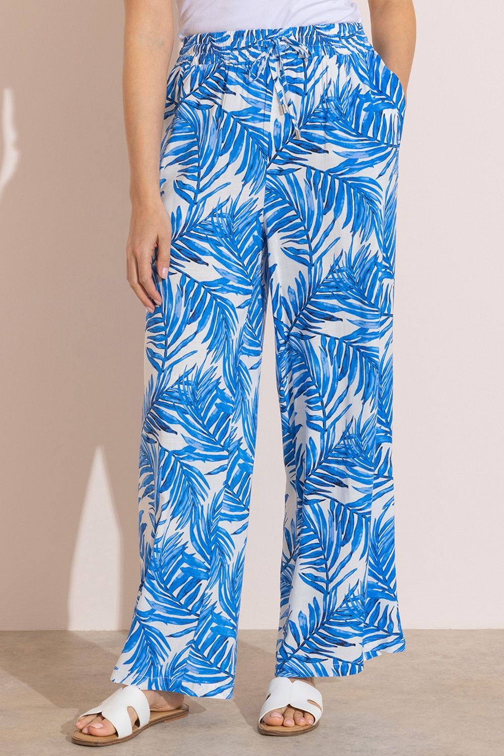 Klass. Leaf Printed Wide Leg Pull On Trousers