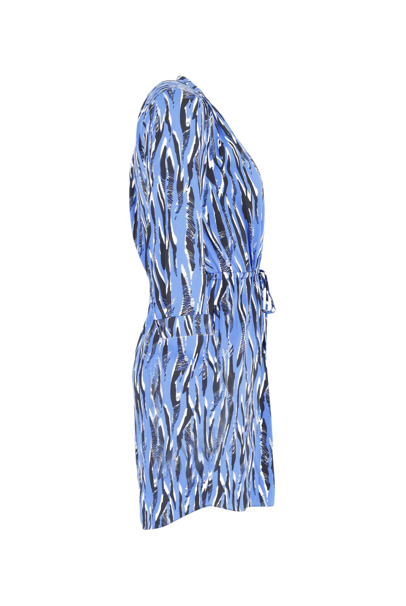 Diane Von Furstenberg Preloved Zebra Print Tie Waist Dress in Blue Silk