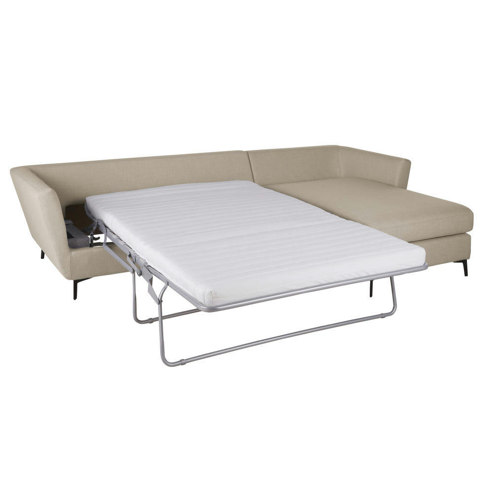 Prague - Canapé d'angle droit convertible 4/5 places beige, matelas 10 cm