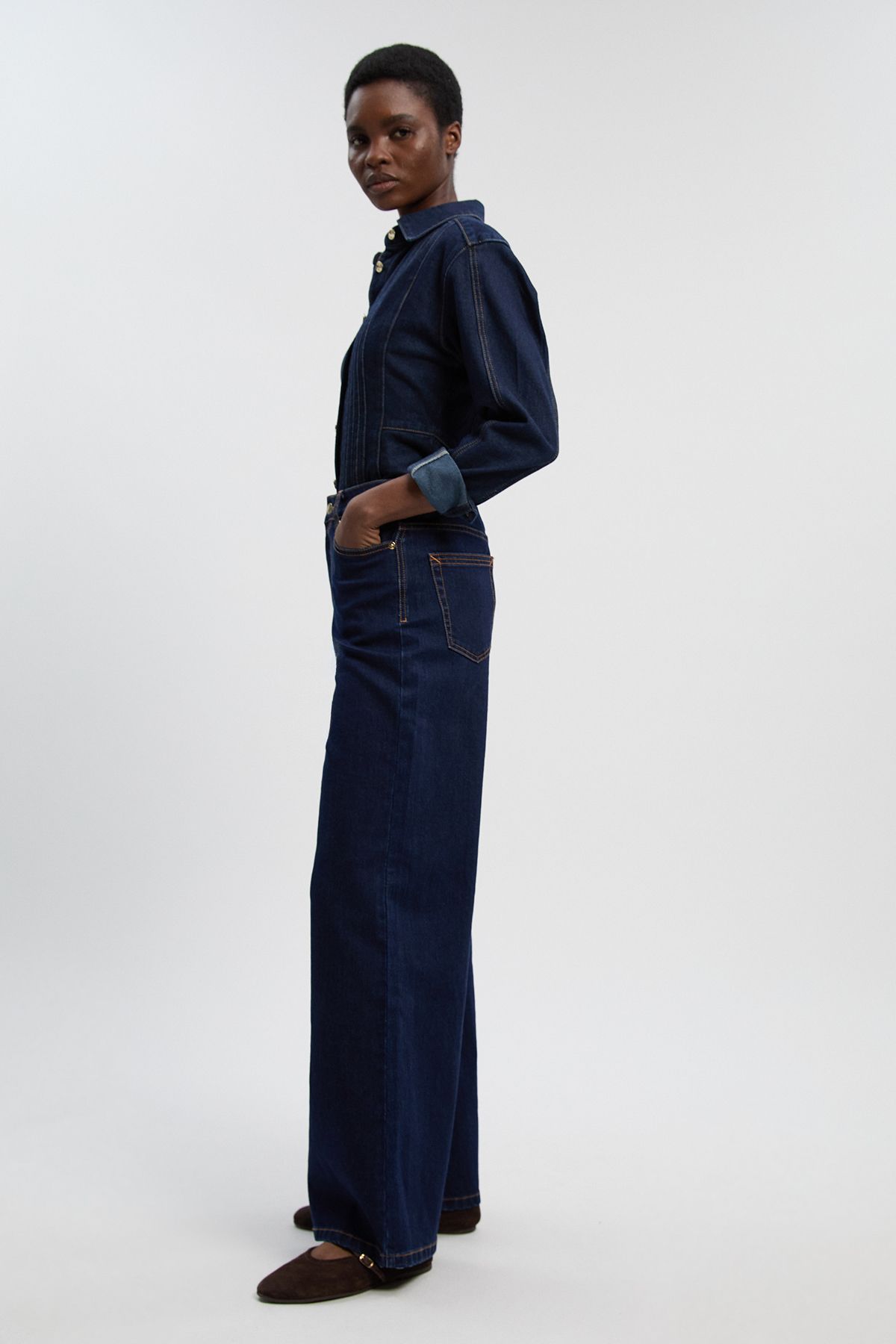 KarenMillen Denim Corset Stitch Detail Shirt
