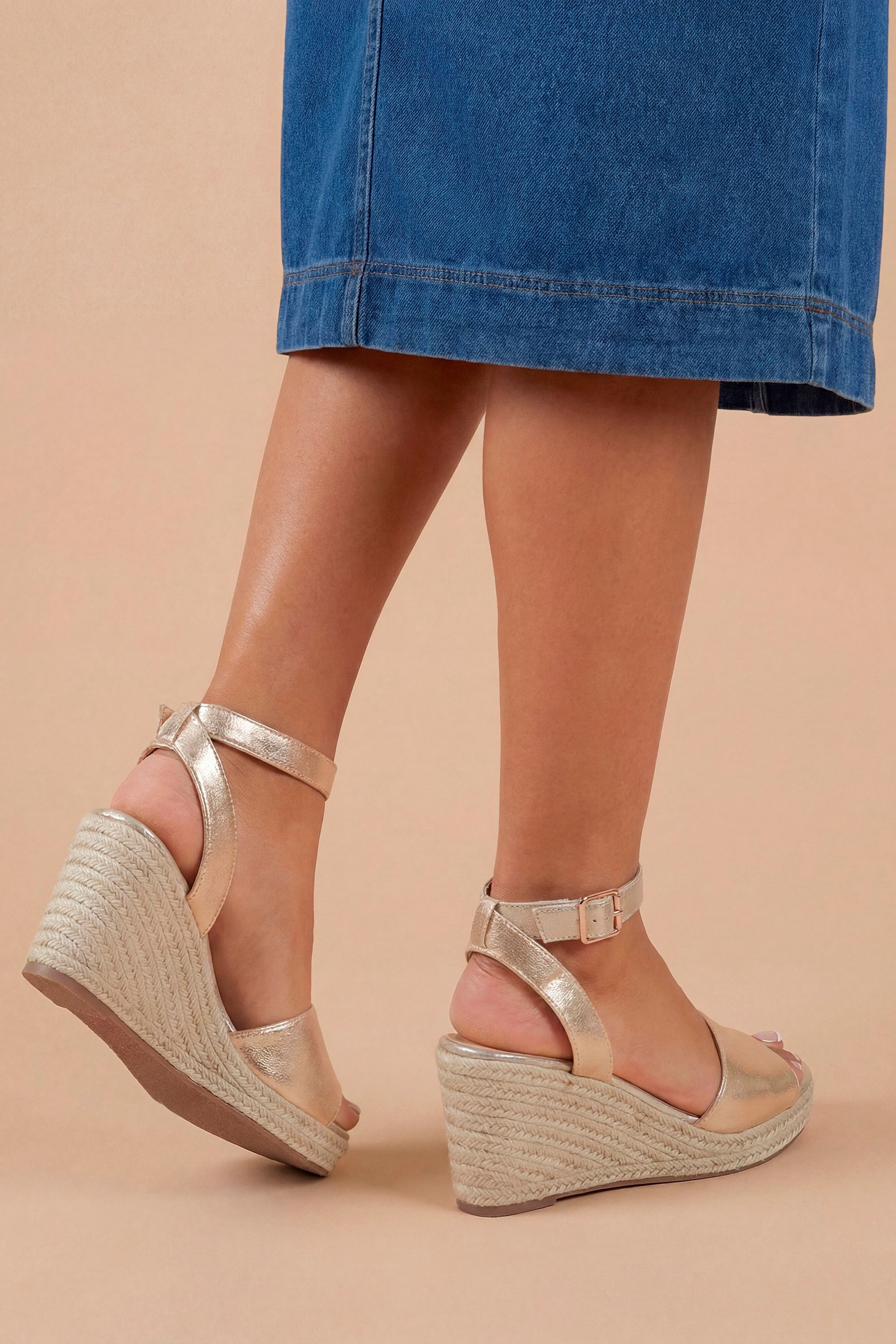 Dorothy Perkins Rebekah Metallic Textile Peep Toe Espadrille Wedge Sandals