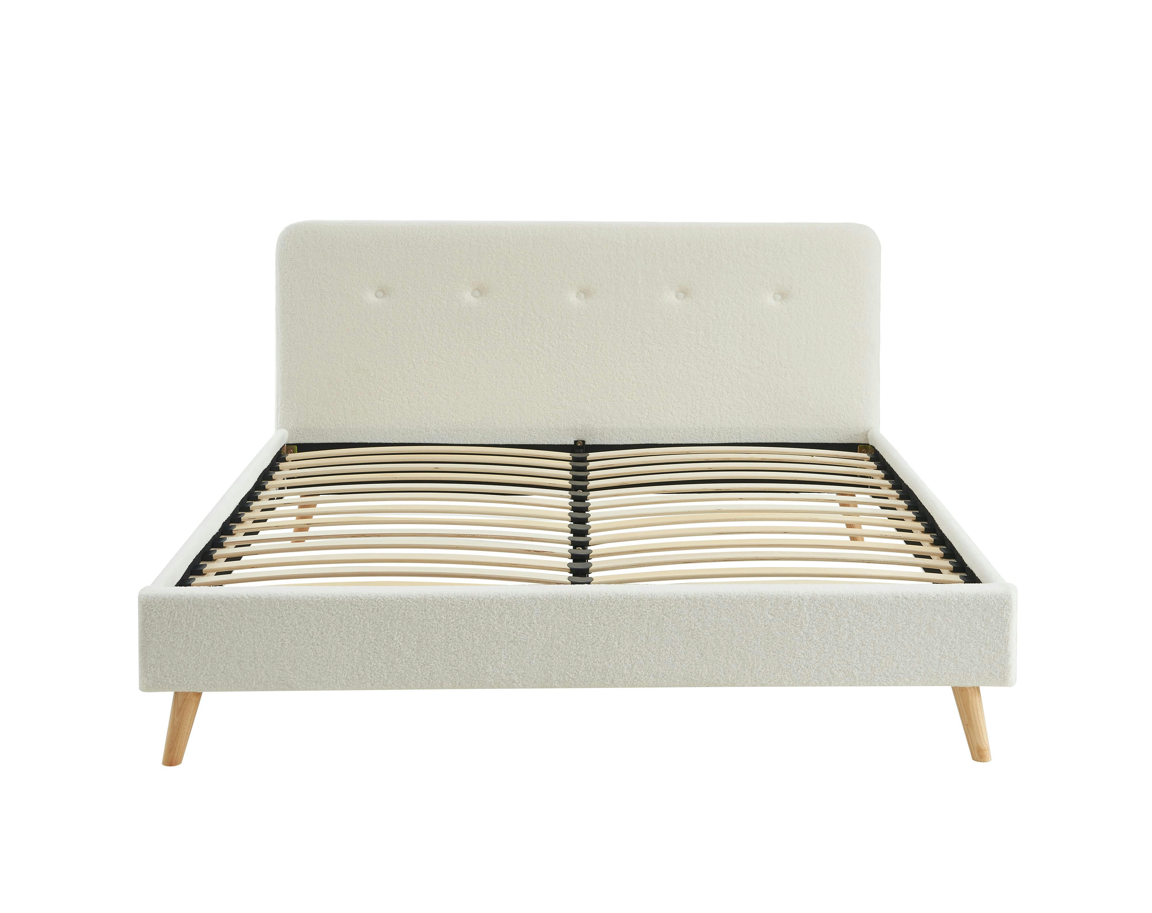 ANDREAS - Lit double  bouclette blanche 160x200 sommier inclus