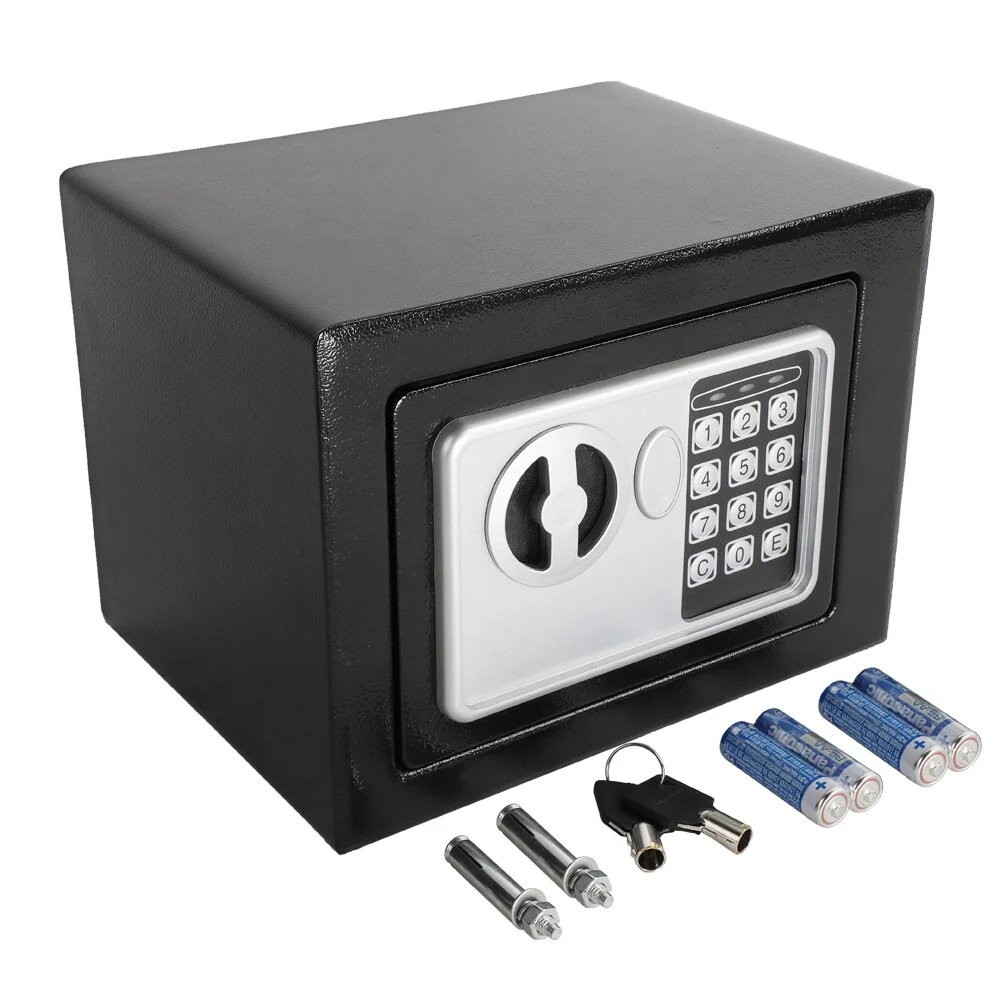 Steel Digital Electronic Safes, Keypad and Key Lock, Black