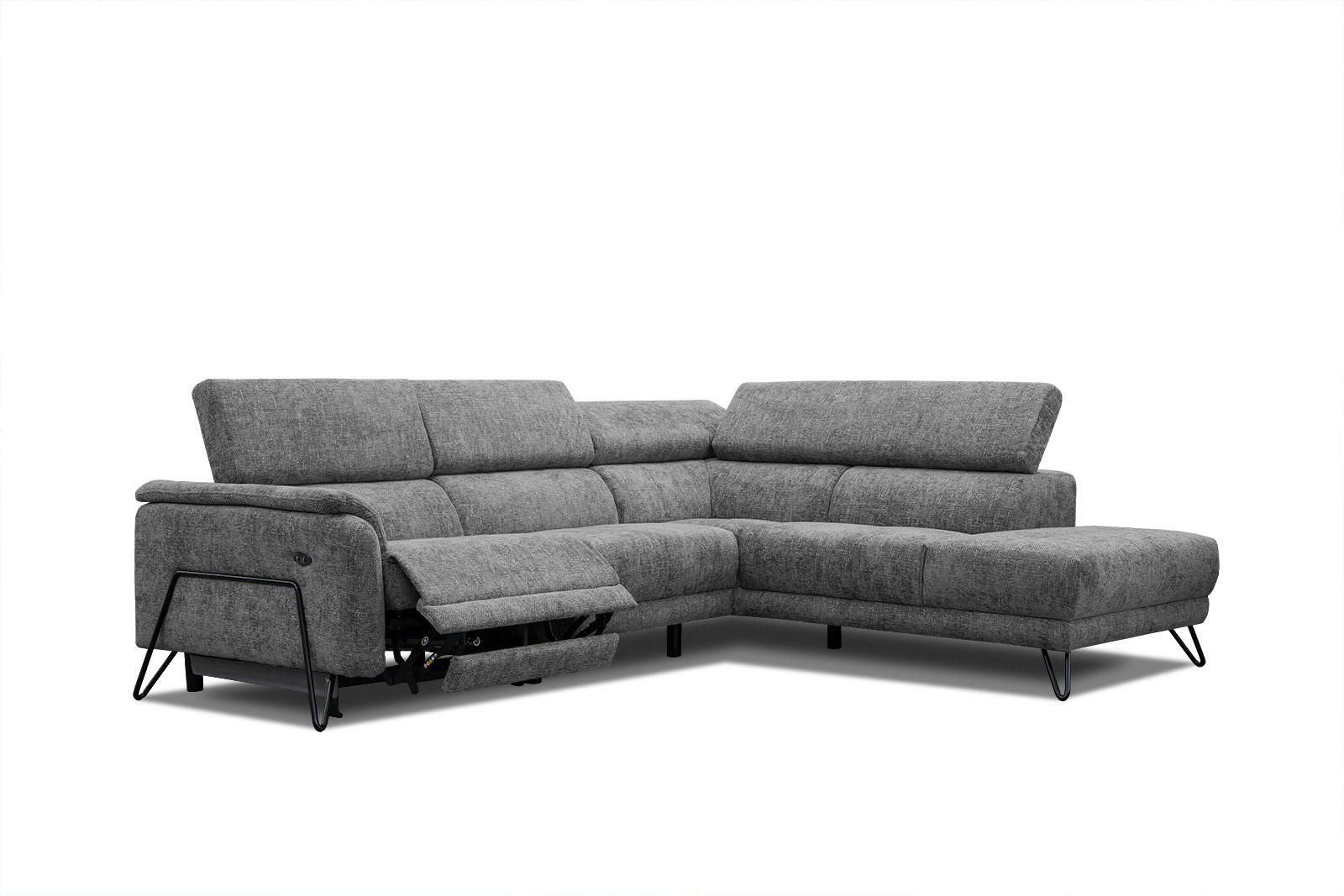 RODEN - Canapé d'angle droit 5 places avec une relax électrique tissu graphite