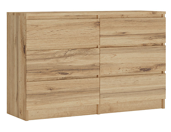 Commode 6 Tiroirs, Chêne Wotan, 120 X 39 X 78 Cm