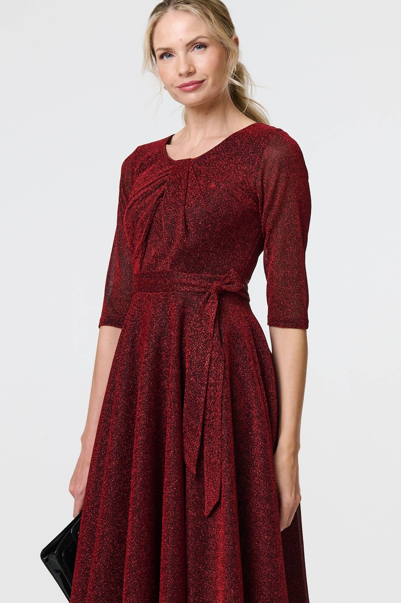 Izabel London Glitter Mesh Twist Front Midi Dress