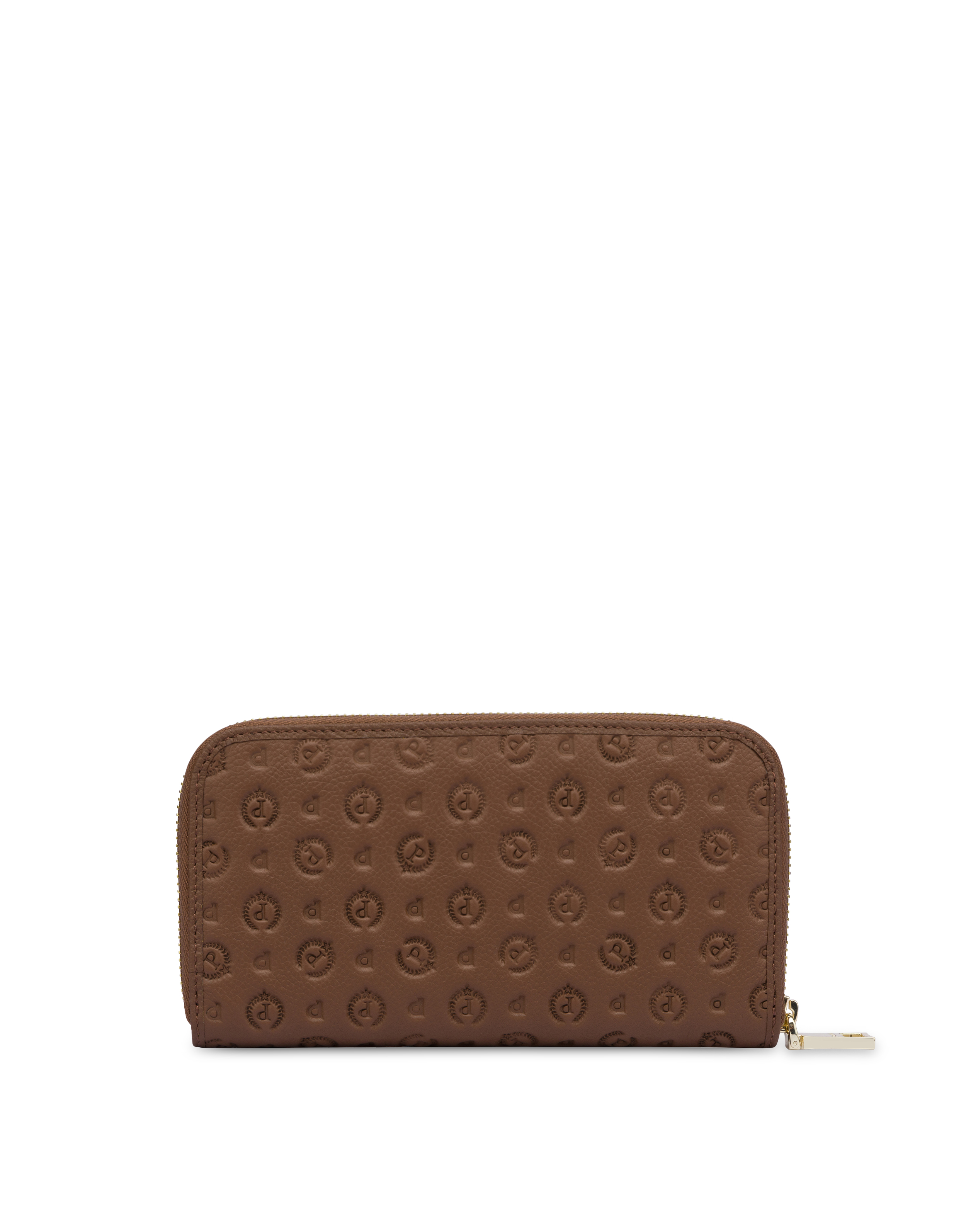 Portafoglio Zip Around Heritage Logo Embossed Marrone