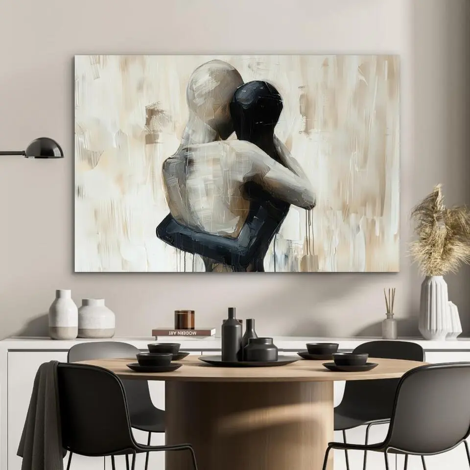 MuchoWow Aluminium Schilderij 120x80cm Abstract Liefde Zwart wit