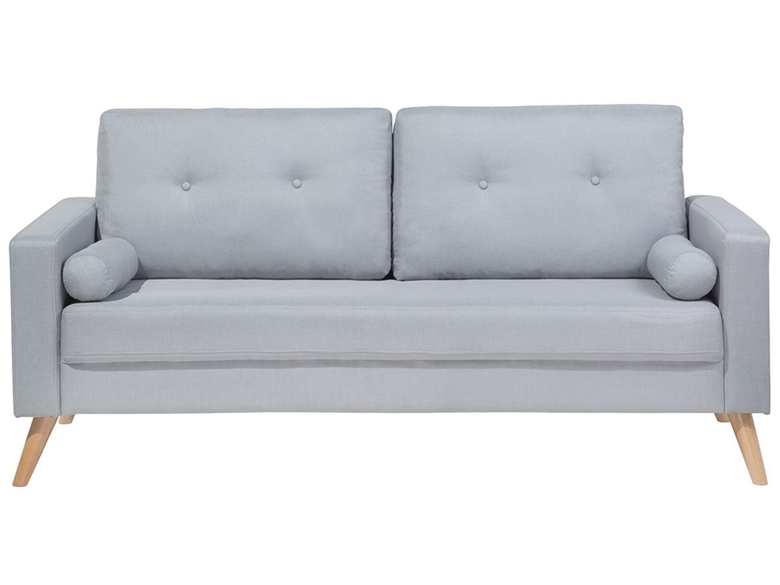 Sofa dwuosobowa jasnoszara z poduszkami