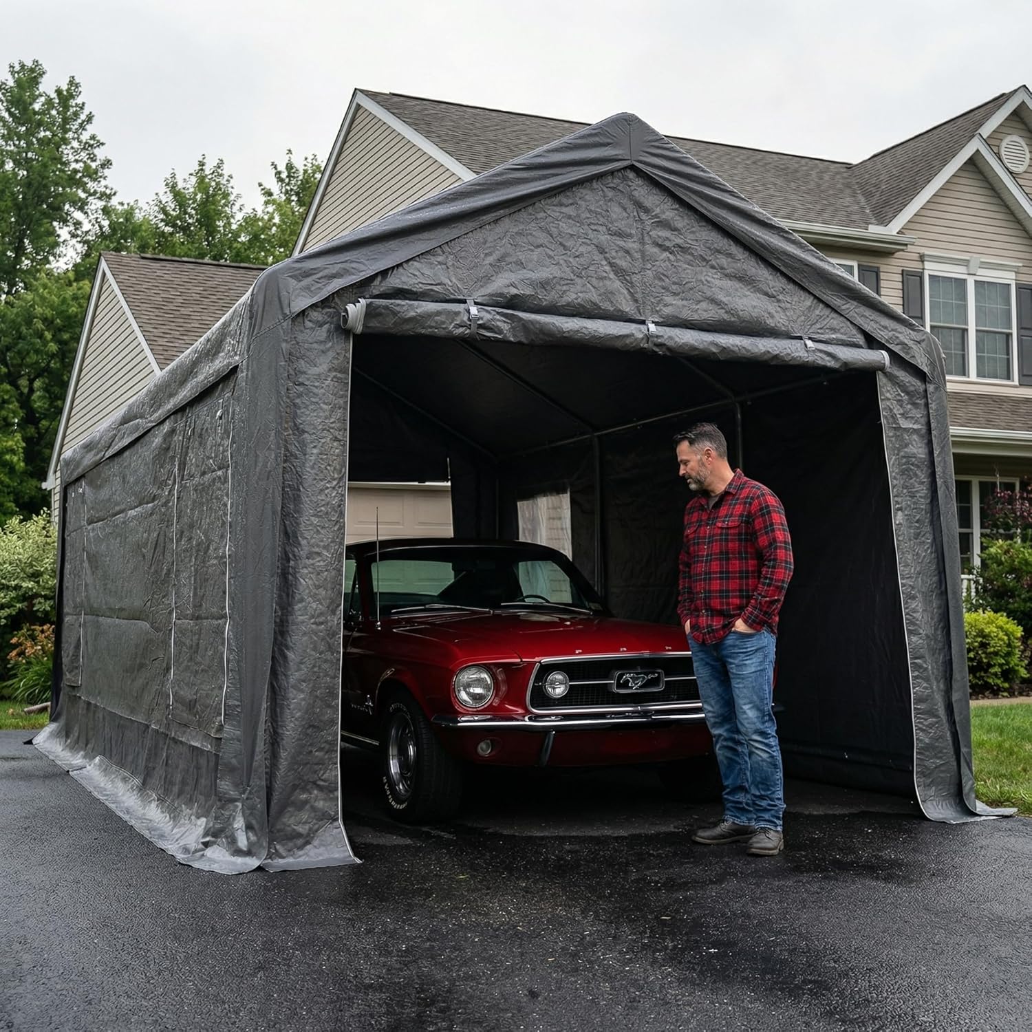 Storage Shed, 3/4 inch Thick Support Rods & Bolted Frame (Not Socket), Rolled Up Doors and Ventilation Window, Carports Car Tent 10 × 20 × 9 FT