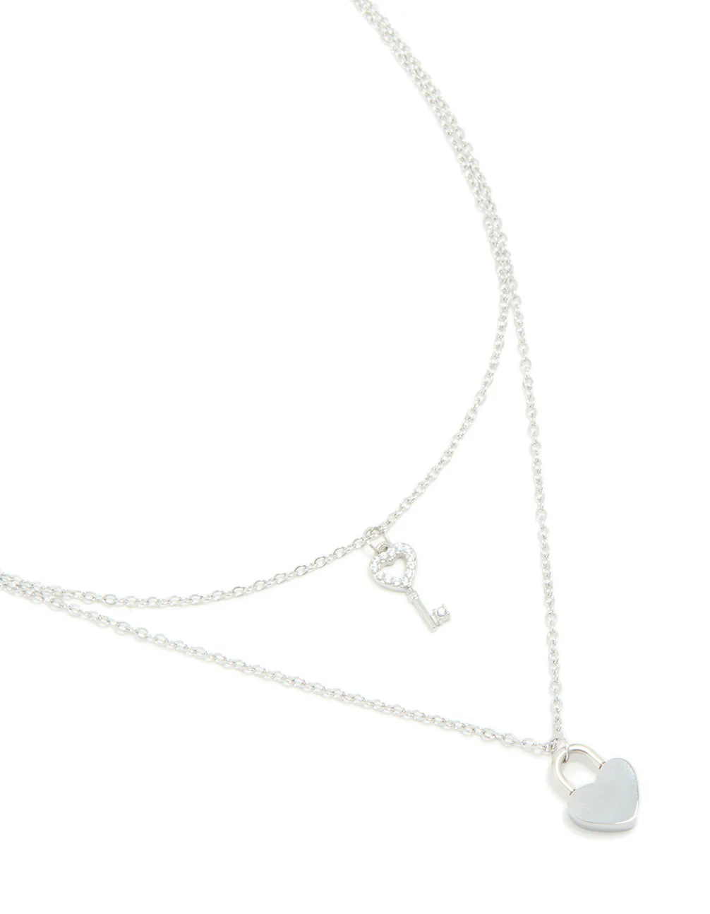 Waterproof Stainless Steel Key & Heart Lock Layered Necklace