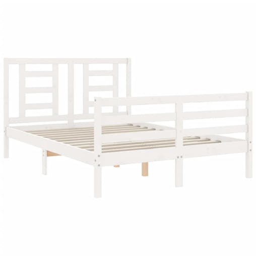 NNEVL Bed Frame with Headboard White 137x187 cm Double Solid Wood