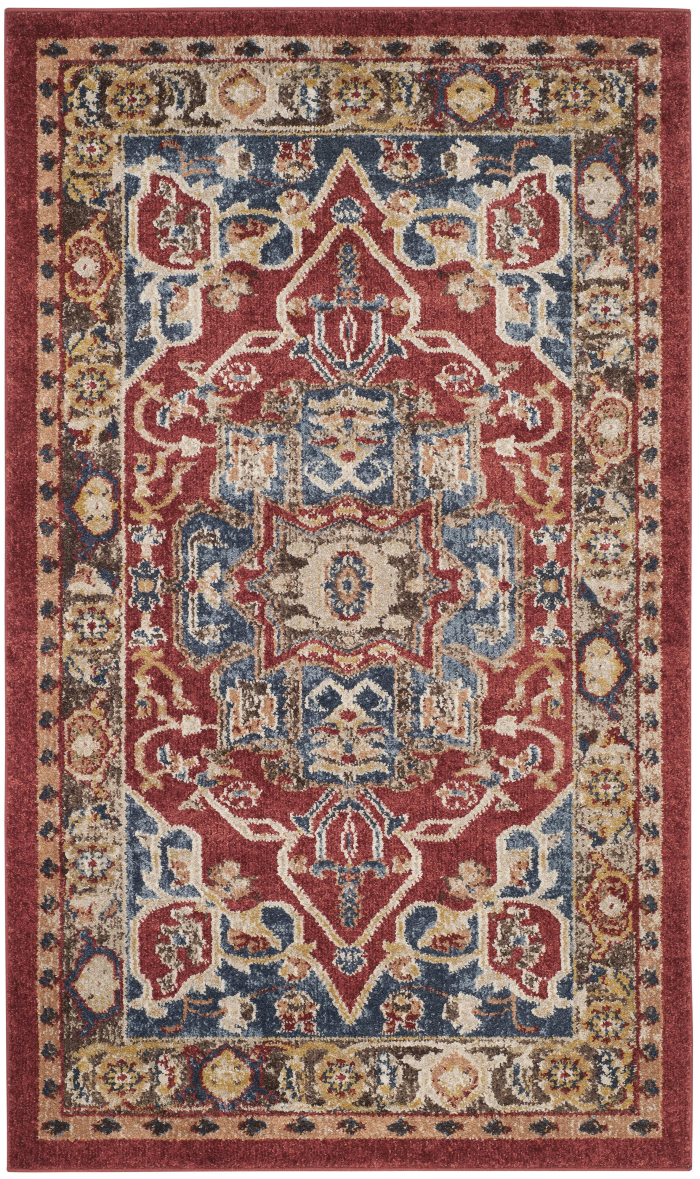 BIJAR - Tapis de salon interieur en rouge & bleu roi, 91 x 152 cm