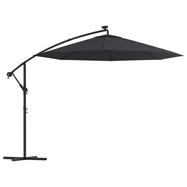 Parasol Déporté - VIDAXL - 300 cm - LED Solaire - Acier - Noir
