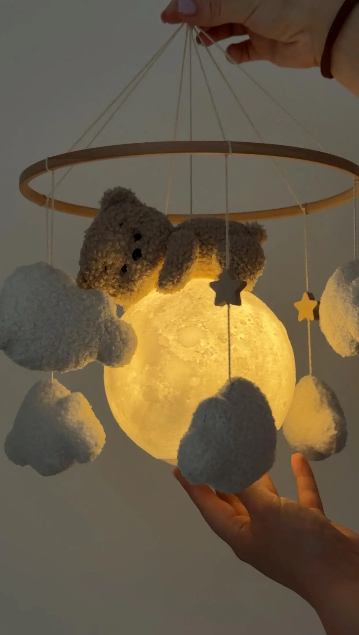 Bear on Moon Nursery Mobile: USB Night Light with Remote