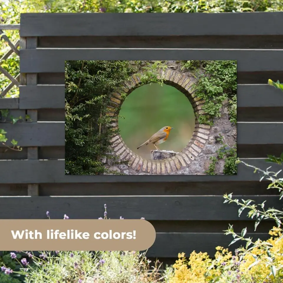 MuchoWow Tuinposter 120x80cm Vogel Doorkijk Roodborstje