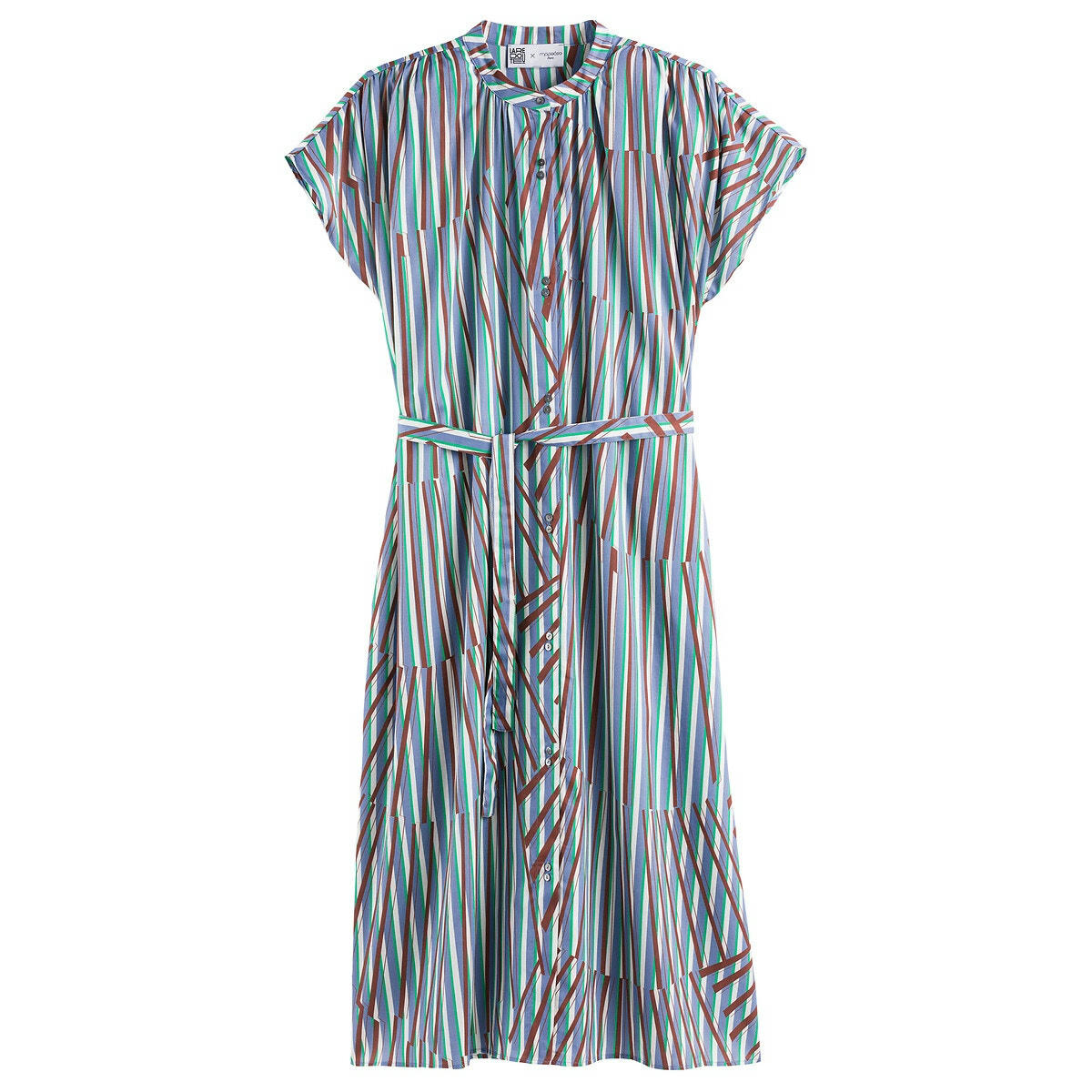 Robe droite, longue, manches courtes, imprimée