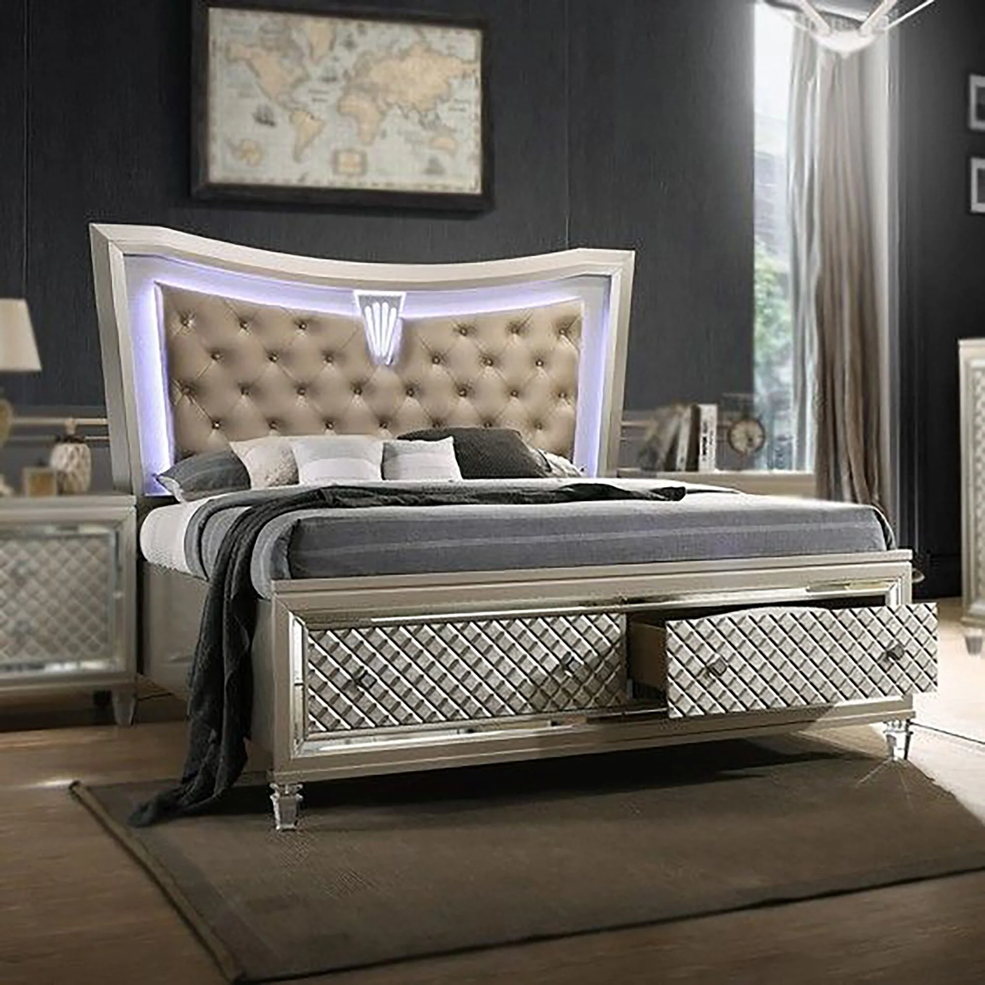 Contemporary Upholstered Sleigh King 5 Piece Set