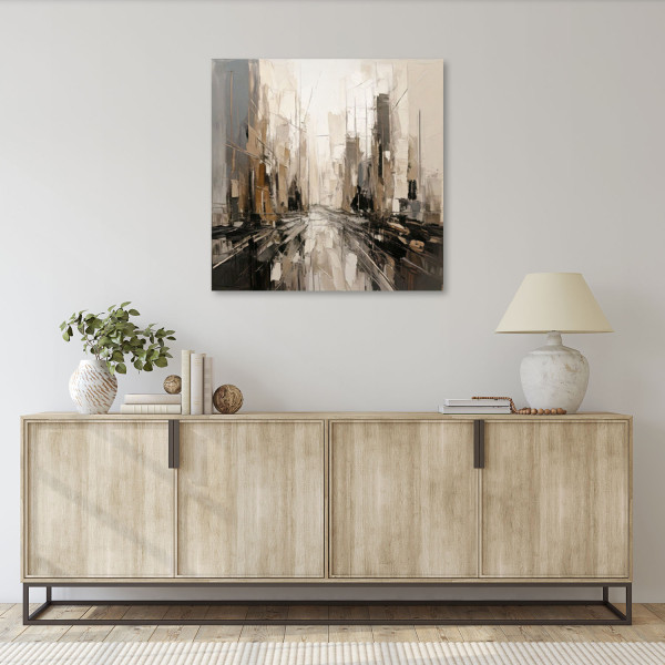 Feeby Obraz do sypialni, Miasto Abstrakcja Beżowy Miejski Pejzaż 30x30
