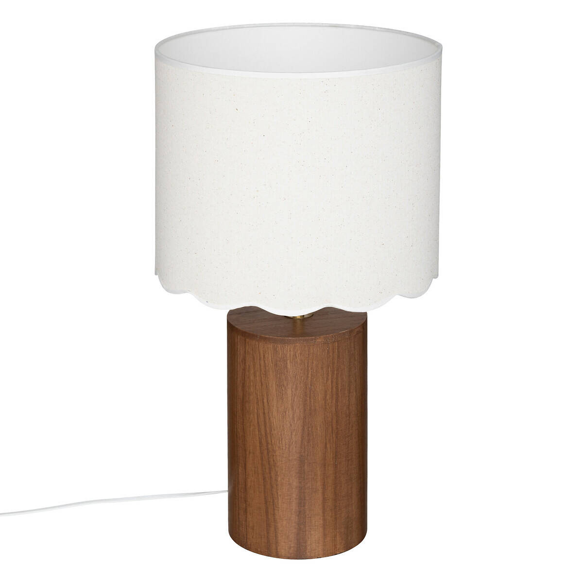 Lampa stołowa z białym abażurem VANIA, drewniana podstawa, Ø 28 cm