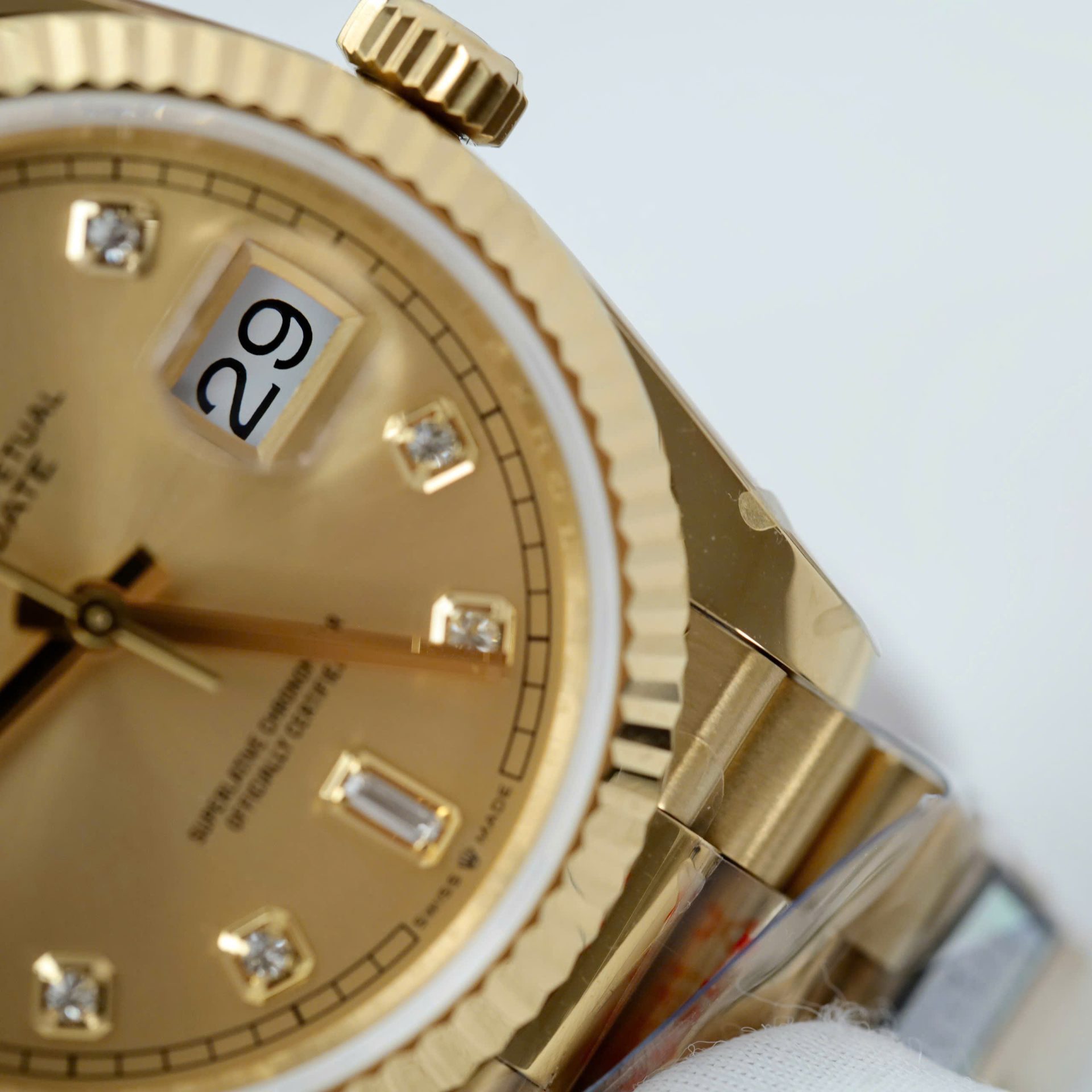 Rolex Day-Date 128238 YG Plated Champagne Dial CZ Diamonds 36mm Super Clone