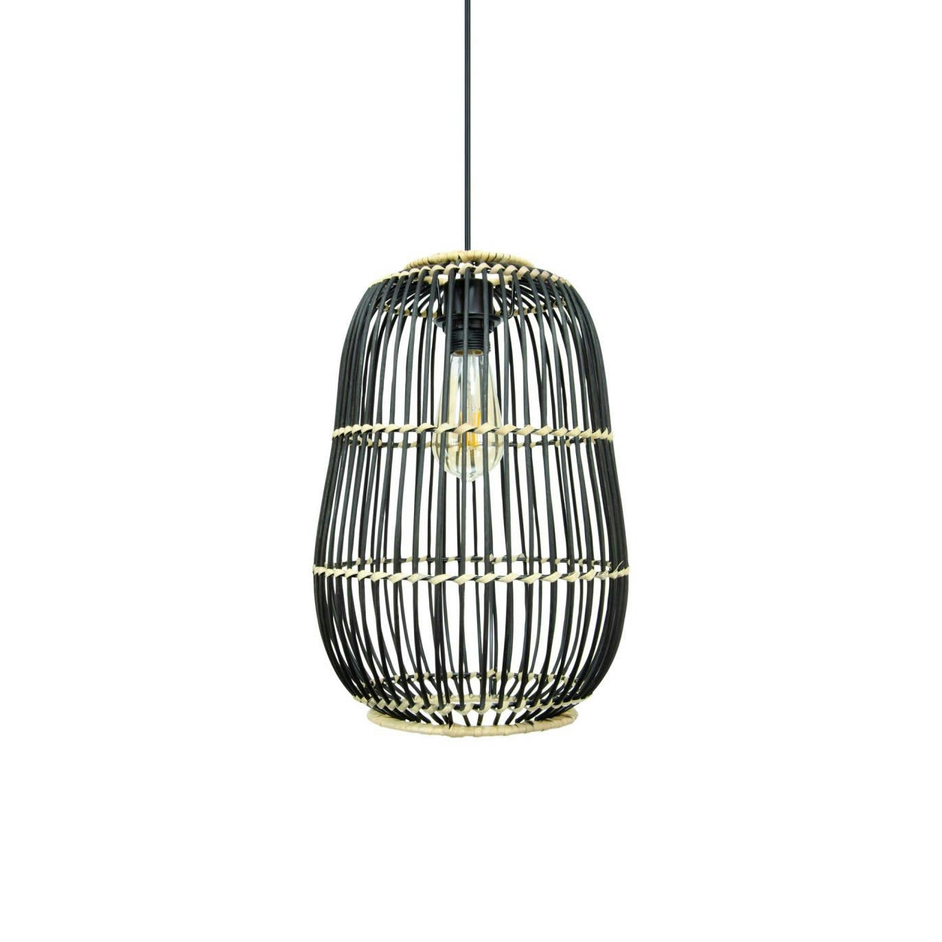 LATIE PM - Suspension petit modèle en rotin tressé noir et naturel