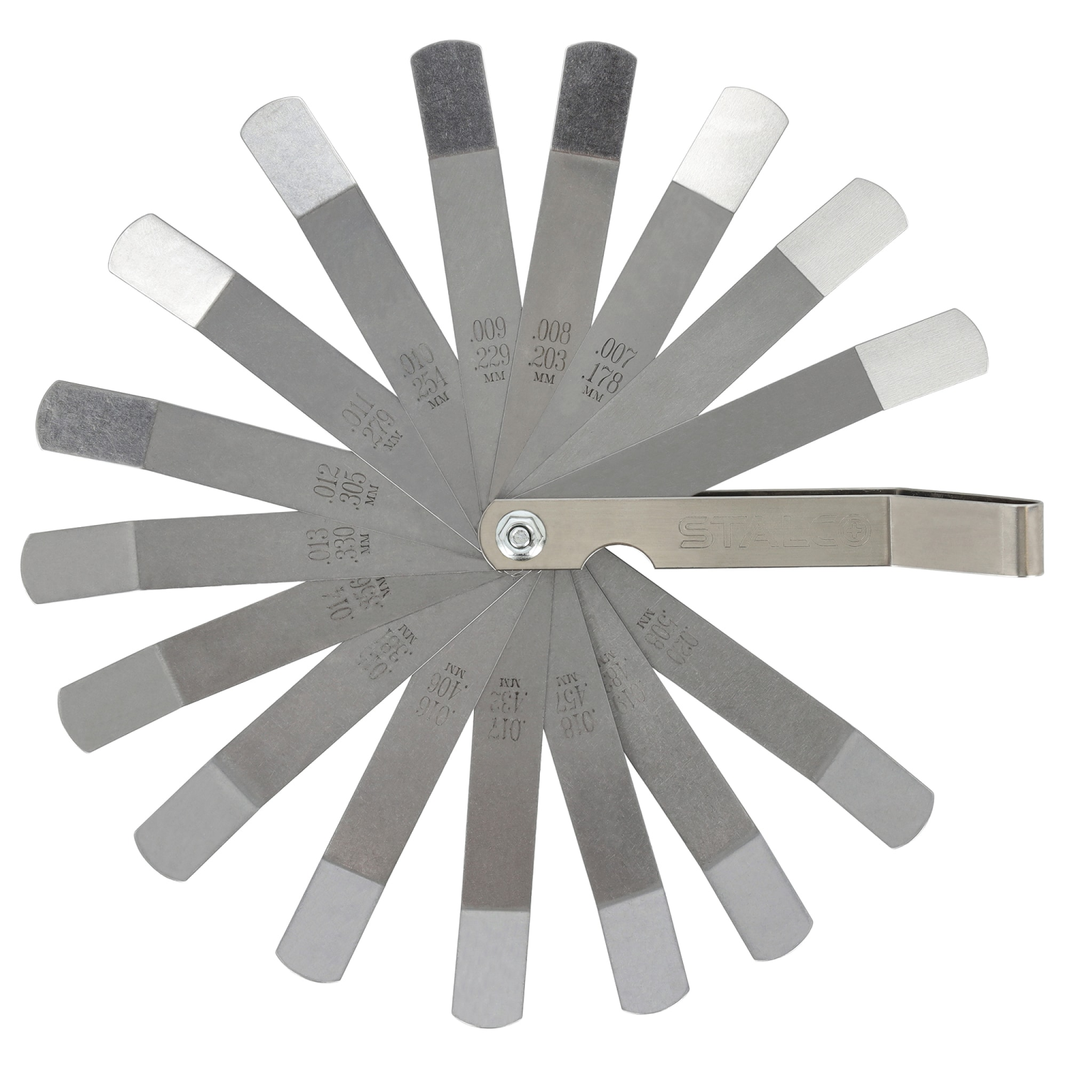 Szczelinomierz 16 listków zakrzywionych (0.127 - 0.508mm) stal nierdzewna STALCO S010510216 STALCO S010510216