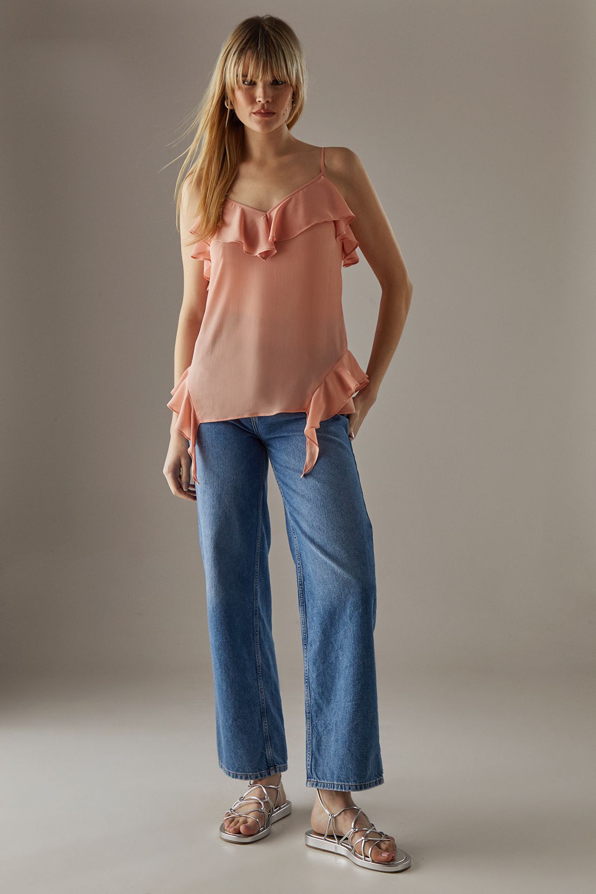Warehouse Chiffon Ruffle Tendril Hem Cami Top