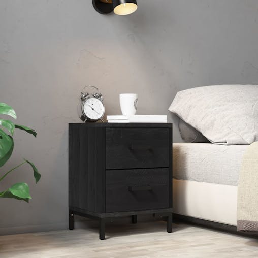 NNEVL Bedside Cabinet Black 36x30x45 cm Solid Recycled Pinewood