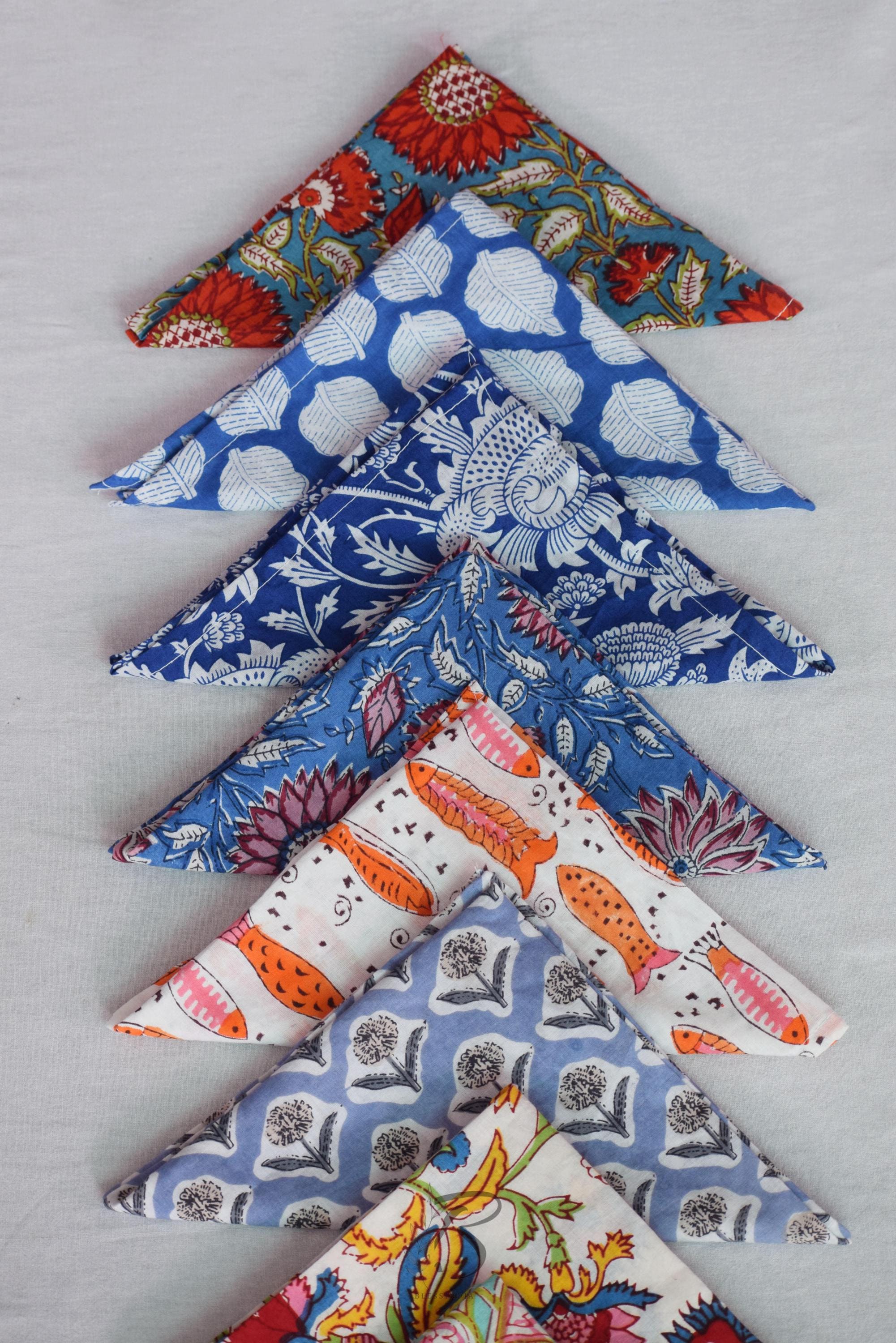 Assorted Cloth Napkins Set 100 Pack of Hand Block Printed Wedding Napkins, Bohemian Cotton Mix and Match Reusable Table Cloth Dinner Napkins
