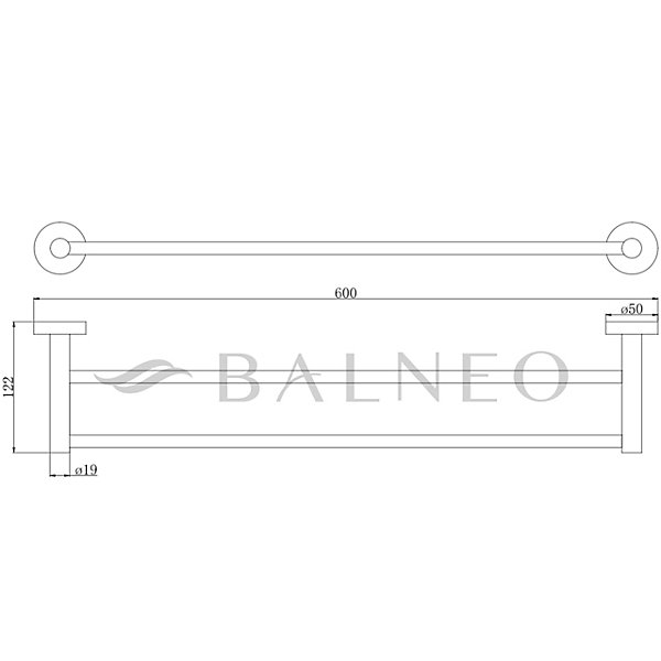 BALNEO - double barre porte-serviettes en acier inox argenté chromé - porte-serviettes 60 cm QUBE inoxydable