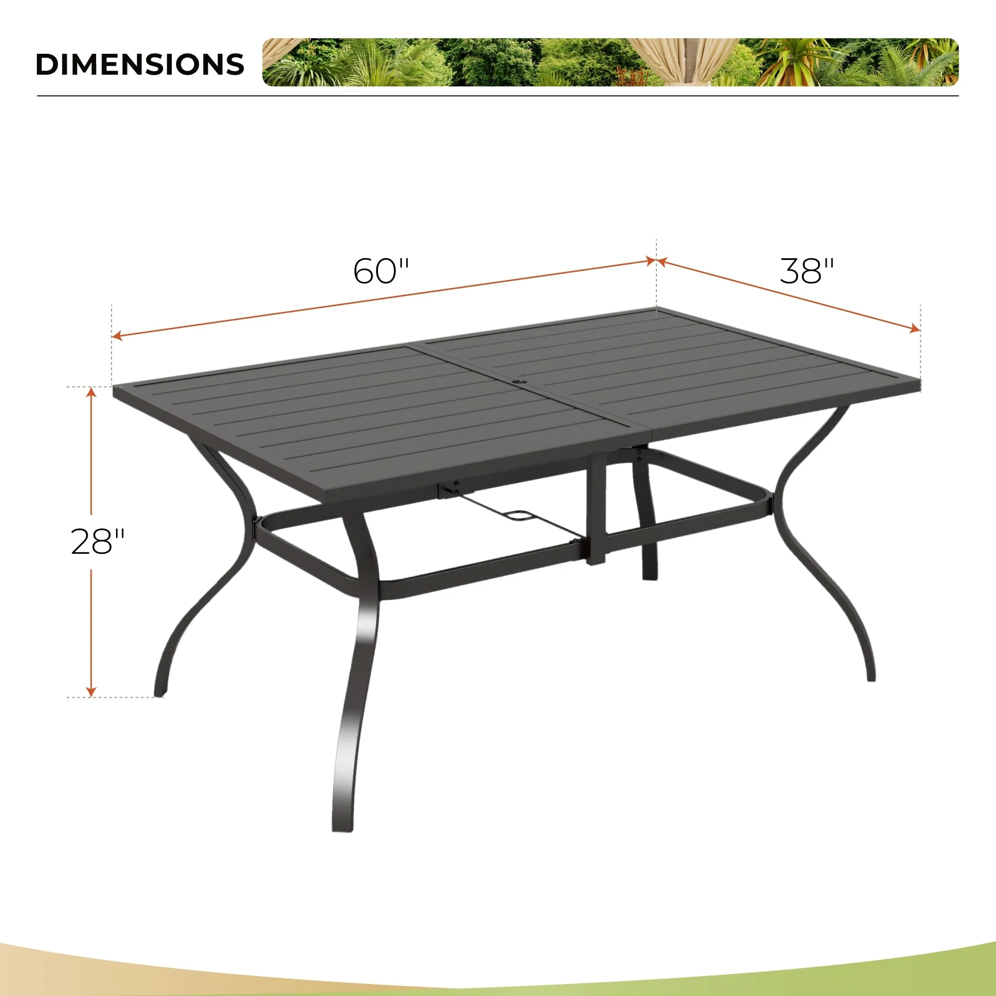 MAISON ARTS Outdoor Dining Set, 6 Patio Swivel Chairs and 60x 38 Rectangule Dining Table with Umbrella Hole