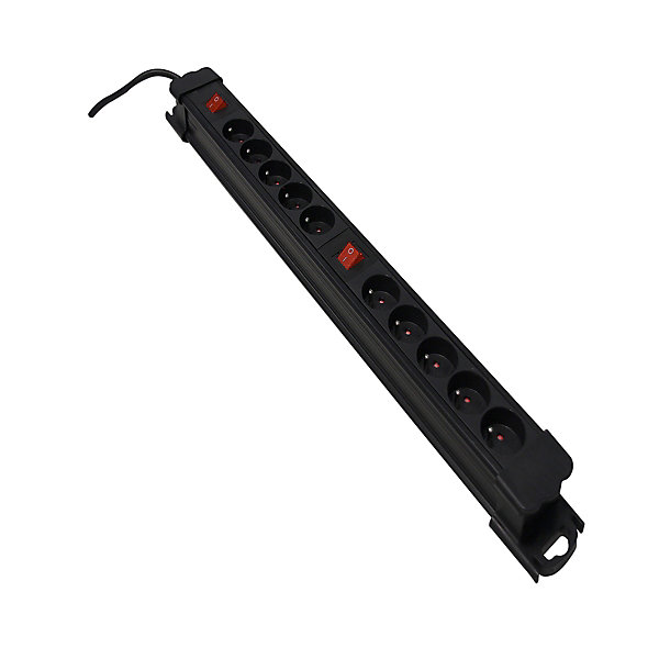 Multiprise 10x16A 1,5m   2 interrupteurs - Noir - Chacon