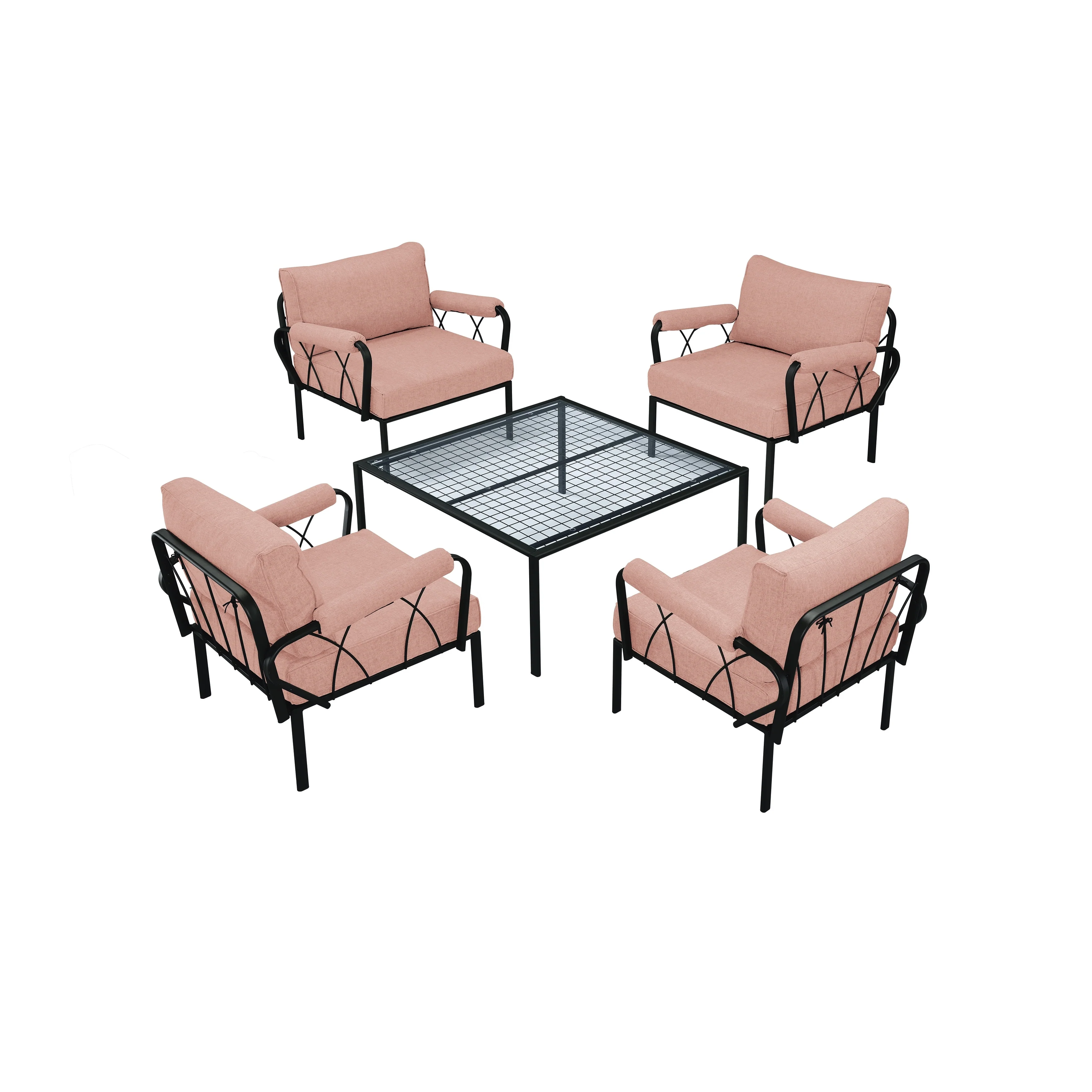 Rajni 4Pcs Pink Fabric & Finish Patio Set (Excluding the table)