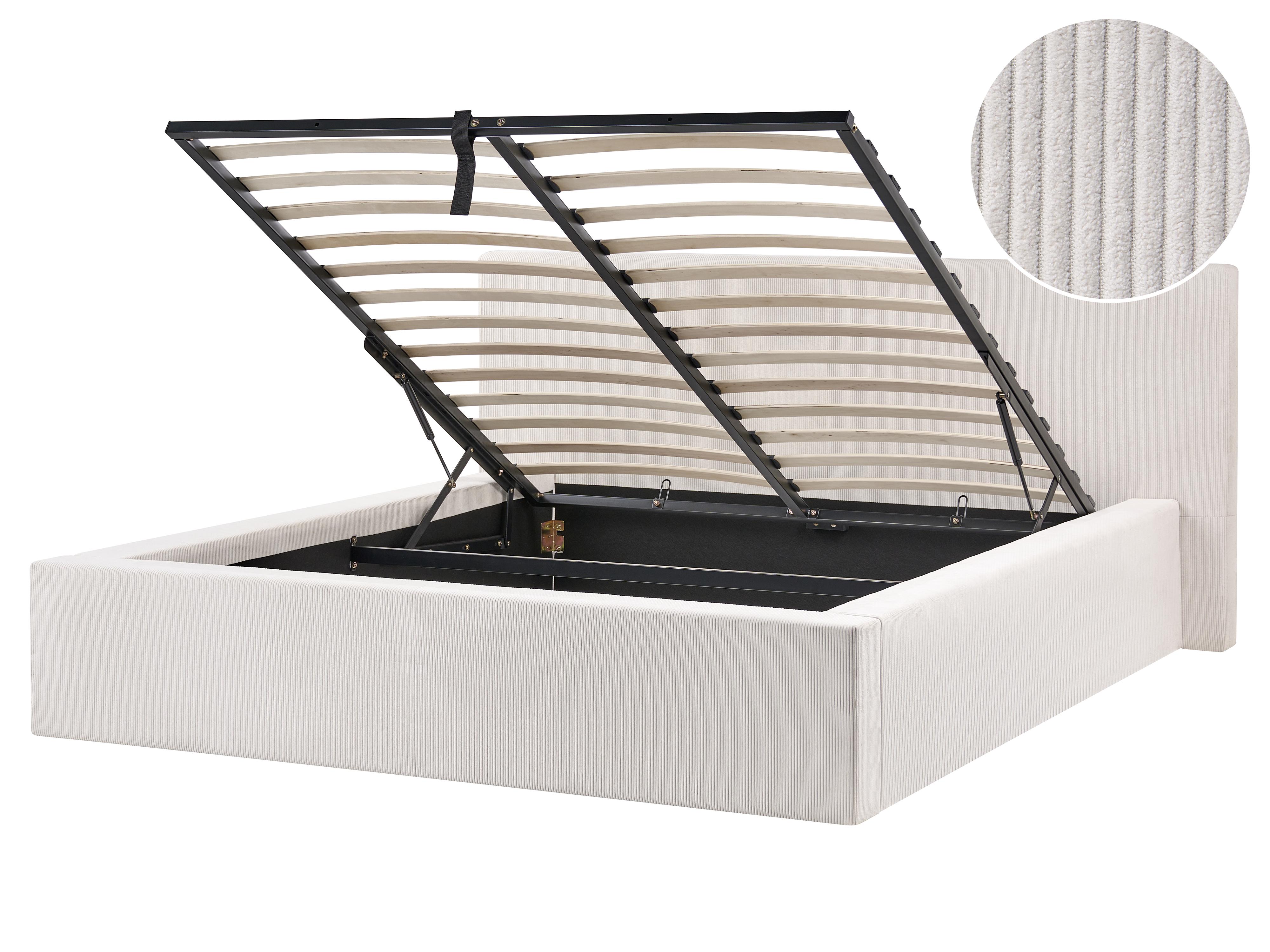 Ottoman Bed Corduroy LILLEBONNE 140 x 200 cm (EU Double) Light Beige