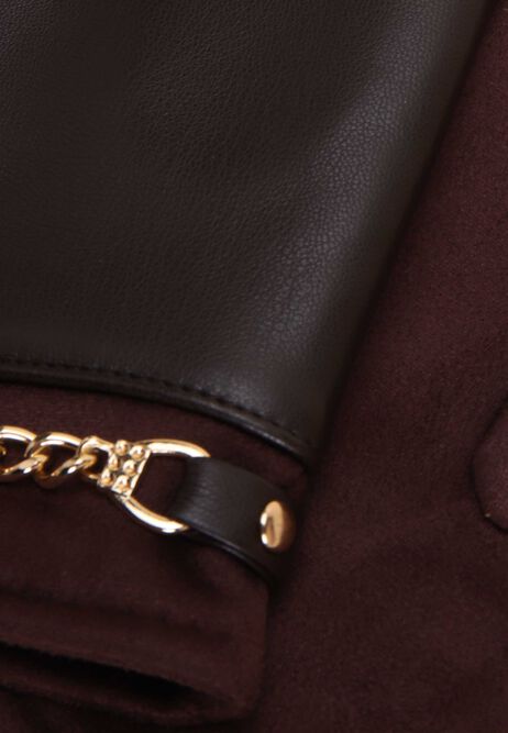 Womens Burgundy Faux Leather & Suede Gloves