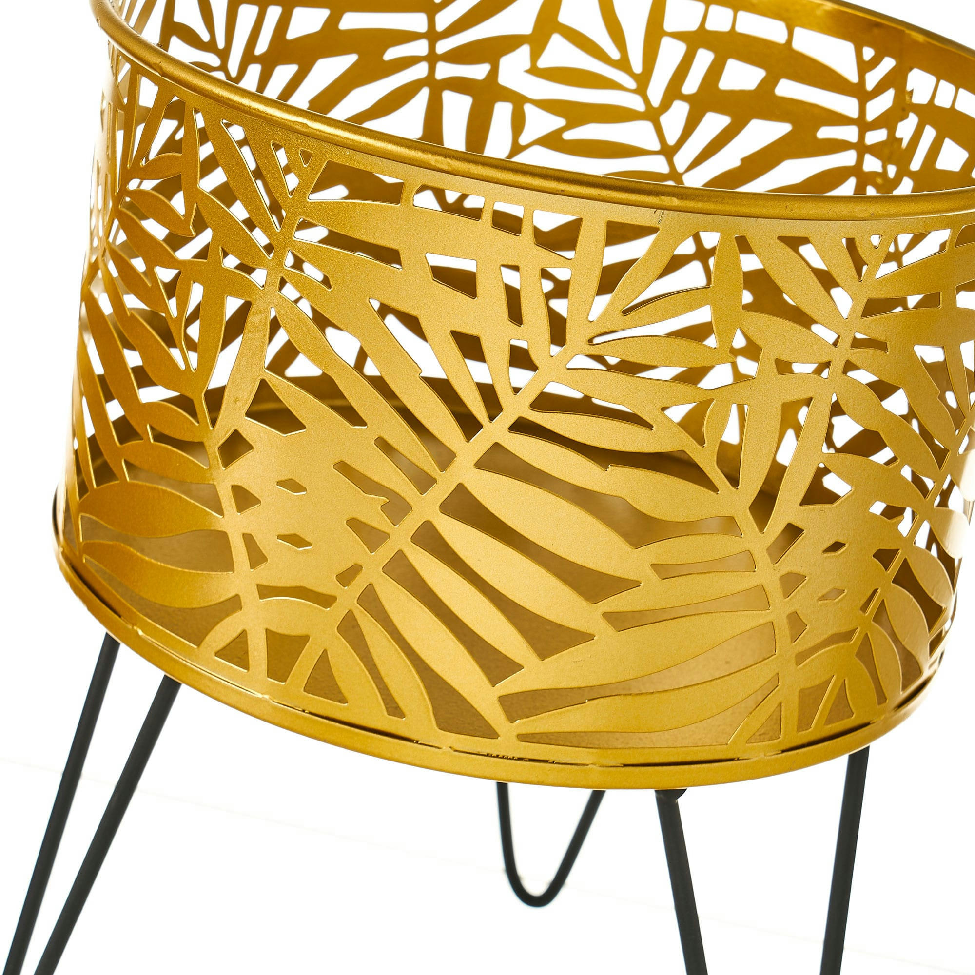 - Set de 2 supports pots plante en métal doré et noir - 20.5x20.5x29.5cm