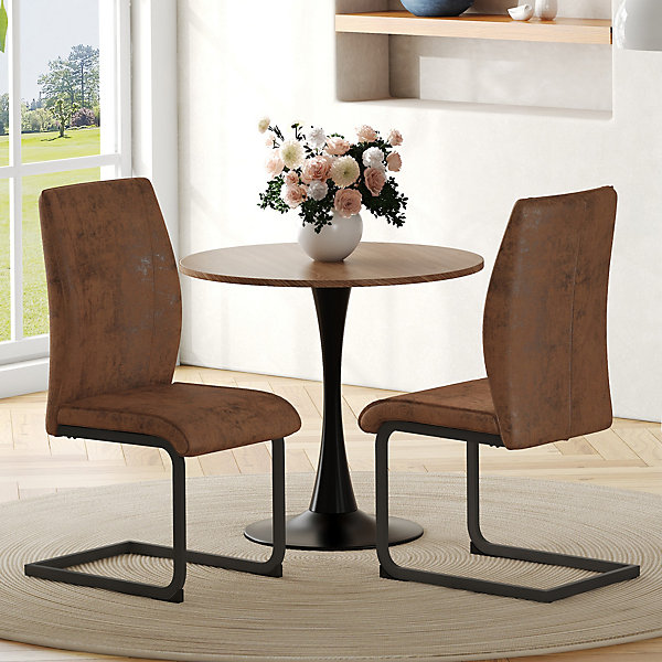Chaises de Salle à Manger - Lot de 2 Chaises Modernes avec Assise Ergonomique en Similicuir Marron, Pieds en Métal Noir
